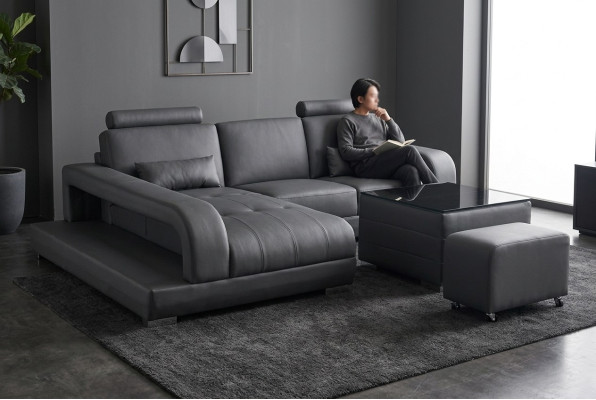 XXL leather couch, living landscape suite, modern design sofa L-shape with USB table