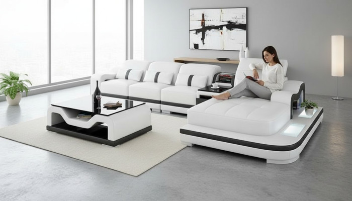 Leather Sofa Couch Sofa Set New 3+2+1 Seater Set Design Modern Sofa +USB
