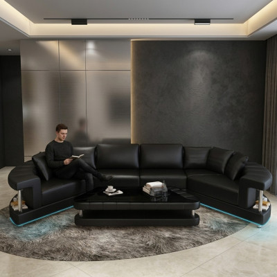 Trapezoidal Shape Living Landscape Round Corner Sofa Sofa Round Couch Upholstery U Form + USB