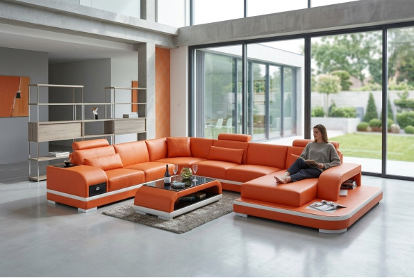 Leather sofa couch living landscape corner sofa corner suite design modern sofa +USB new