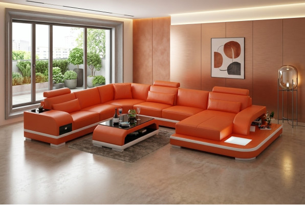 Leather sofa couch living landscape corner sofa corner suite design modern sofa +USB new