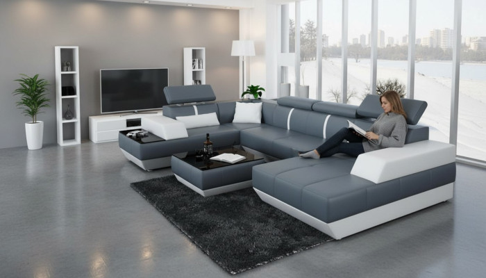 Modern seating area leather sofa upholstery corner sofa couch living landscape K5015 + USB