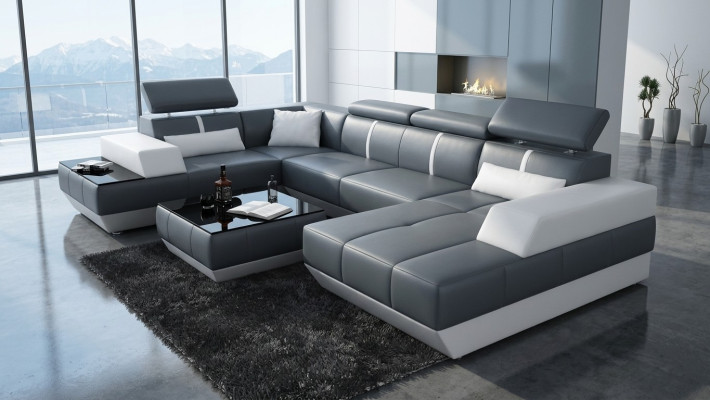 Modern seating area leather sofa upholstery corner sofa couch living landscape K5015 + USB