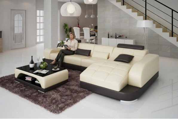 Sectional L-shaped designer sofa couch upholstery seating set leather living landscape.