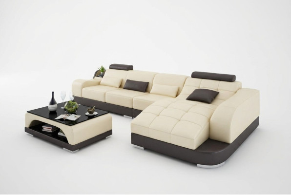 Sectional L-shaped designer sofa couch upholstery seating set leather living landscape.