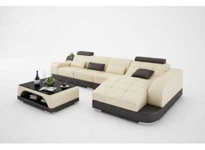 Sectional L-shaped designer sofa couch upholstery seating set leather living landscape.