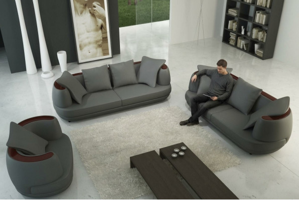 Sofa set with USB Luxury designer couch upholstery 3+2+1 leather sofa seat gray new