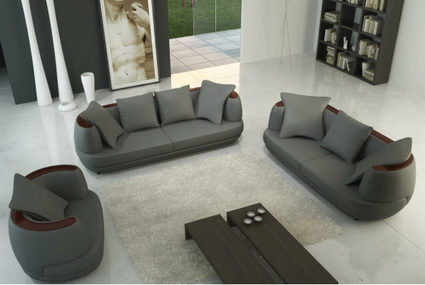 Sofa set with USB Luxury designer couch upholstery 3+2+1 leather sofa seat gray new