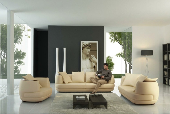 Sofa set + USB luxury designer couch upholstery 3+2+1 leather sofa seat beige NEW