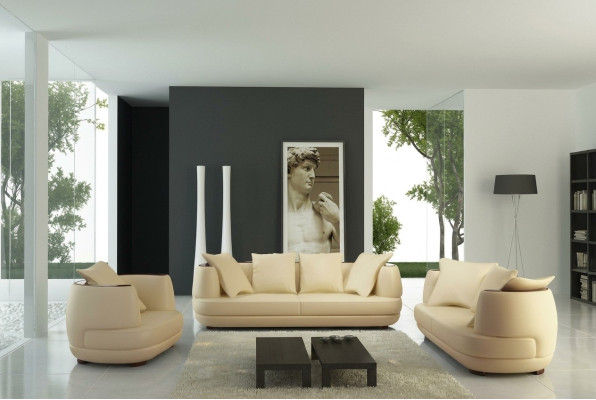 Sofa set + USB luxury designer couch upholstery 3+2+1 leather sofa seat beige NEW
