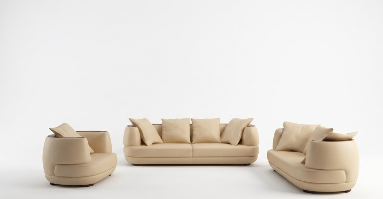 Sofa set + USB luxury designer couch upholstery 3+2+1 leather sofa seat beige NEW