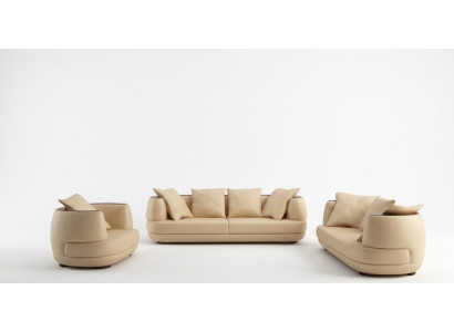 Sofa set + USB luxury designer couch upholstery 3+2+1 leather sofa seat beige NEW