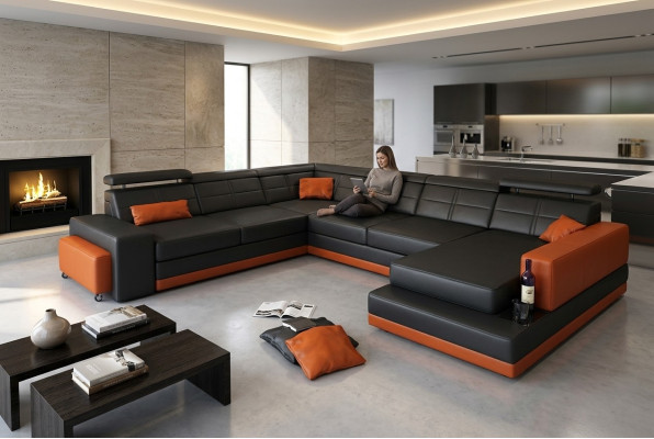 Leather sofa couch new living landscape corner sofa corner set design modern sofa + USB