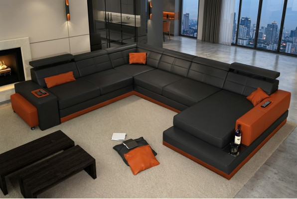 Leather sofa couch new living landscape corner sofa corner set design modern sofa + USB