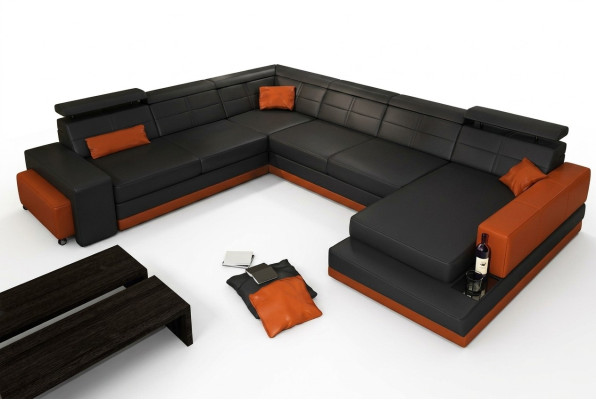 Leather sofa couch new living landscape corner sofa corner set design modern sofa + USB