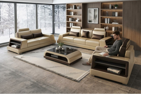 Multifunctional Couch Relax Sofa Leather Upholstery Three-Seater Design 3 Seater New Couches