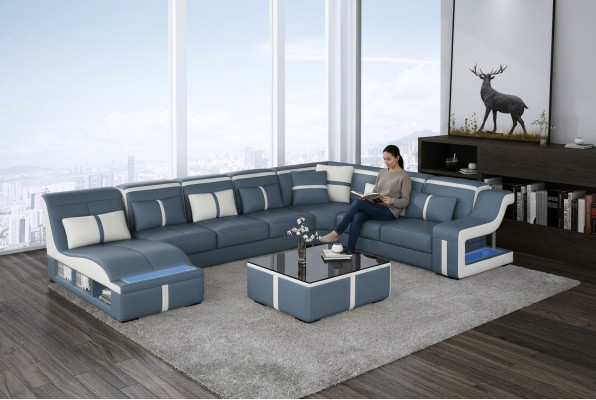 Sectional corner sofa couch U-shaped upholstered couches leather design illuminated