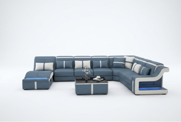 Sectional corner sofa couch U-shaped upholstered couches leather design illuminated