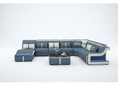 Sectional corner sofa couch U-shaped upholstered couches leather design illuminated