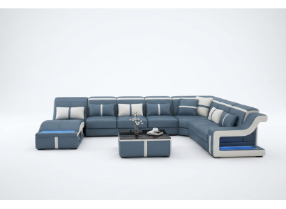 Sectional corner sofa couch U-shaped upholstered couches leather design illuminated