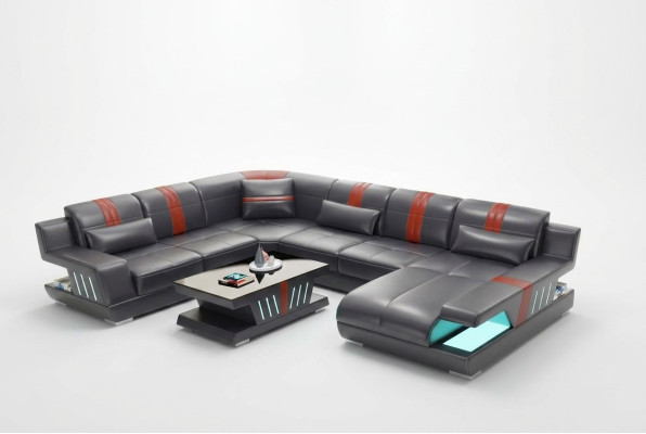 Sectional living room landscape sofa couch U-shape upholstered couches leather design illuminated