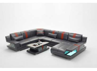 Sectional living room landscape sofa couch U-shape upholstered couches leather design illuminated