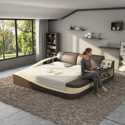 Multifunction Bed Bluetooth Speakers Luxury Design Leather Beds Hotel Double New