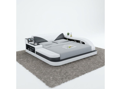 Multifunctional Bed Luxury Design Leather Beds Double Storage Shelf 180x200