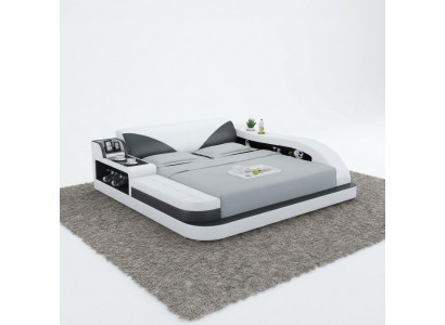 Multifunctional Bed Luxury Design Leather Beds Double Storage Shelf 180x200