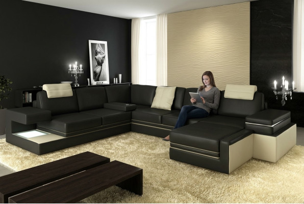 Modern corner couch design sofa upholstery corner leather textile couch LED living landscape