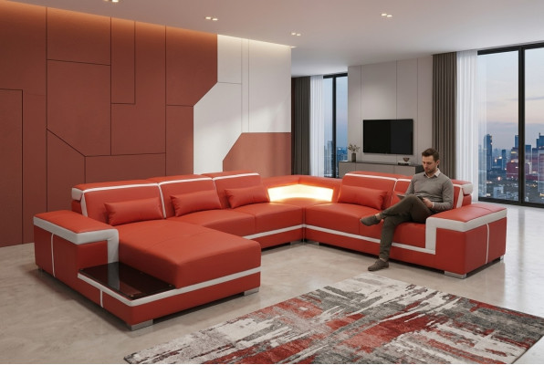 Design corner sofa + USB upholstered corner leather seat couches living landscape XXL U-shape