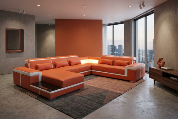 Design corner sofa + USB upholstered corner leather seat couches living landscape XXL U-shape