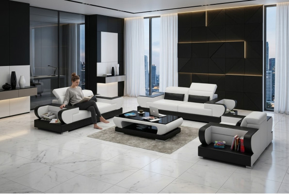 Leather Sofa Couch Living Area 3+2+1 Seater Suite Design Modern Sofa with USB