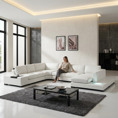 Leather sofa couch living room set corner sofa corner suite design modern sofa with USB