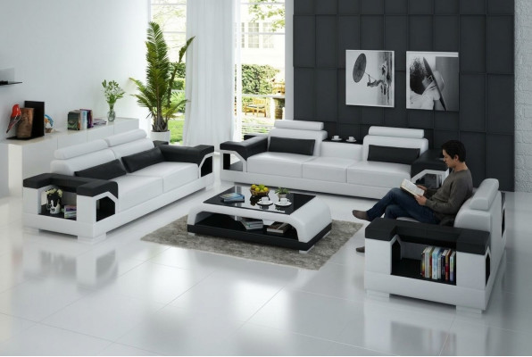 Leather sofa couch living landscape 3+2+1 seater suite design modern sofa with USB
