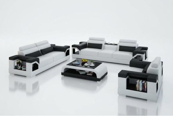 Leather sofa couch living landscape 3+2+1 seater suite design modern sofa with USB