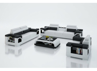 Leather sofa couch living landscape 3+2+1 seater suite design modern sofa with USB