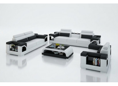 Leather sofa couch living landscape 3+2+1 seater suite design modern sofa with USB