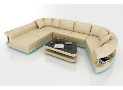 Leather sofa couch living landscape corner sofa corner suite design modern sofa + USB!