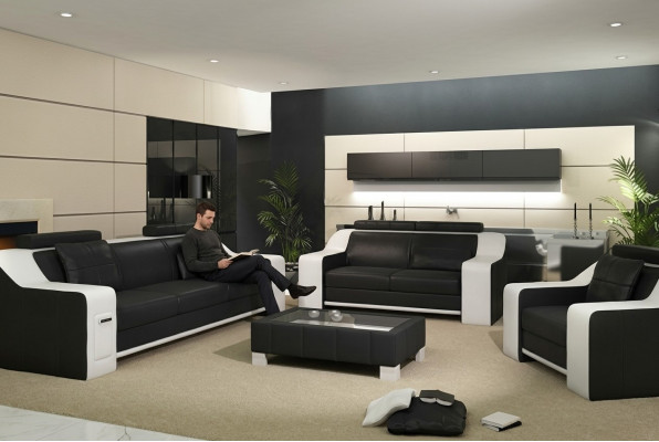 Seat Set Sofa Leather Upholstery 3+2+1 Design Couch Modern Sets Sofas USB