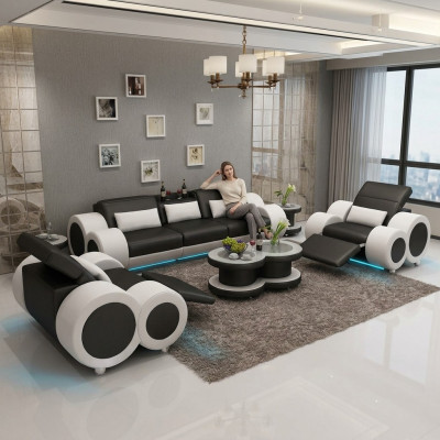 Leather sofa couch set new 3+1+1 seater set design modern sofa with USB