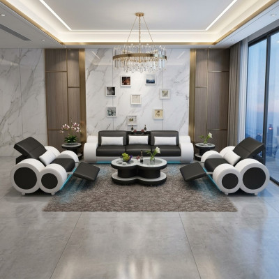 Leather sofa couch set new 3+1+1 seater set design modern sofa with USB