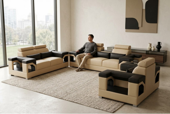 Leather sofa set + USB couch cushion couches sofa living landscape luxury 3+2+1