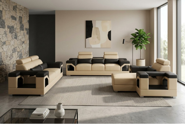 Leather sofa set + USB couch cushion couches sofa living landscape luxury 3+2+1