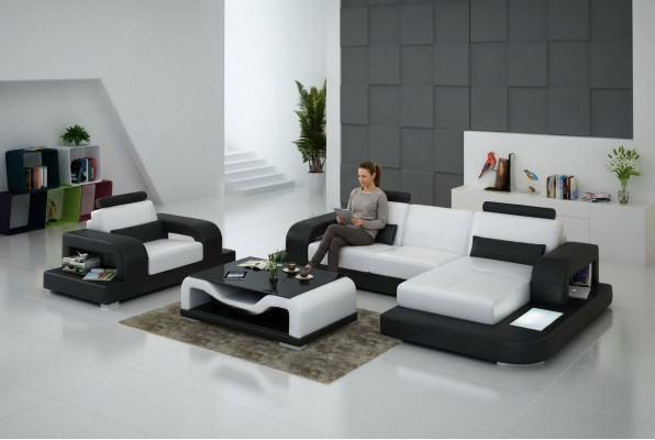 Leather sofa couch corner living set + chair set design modern sofa with USB