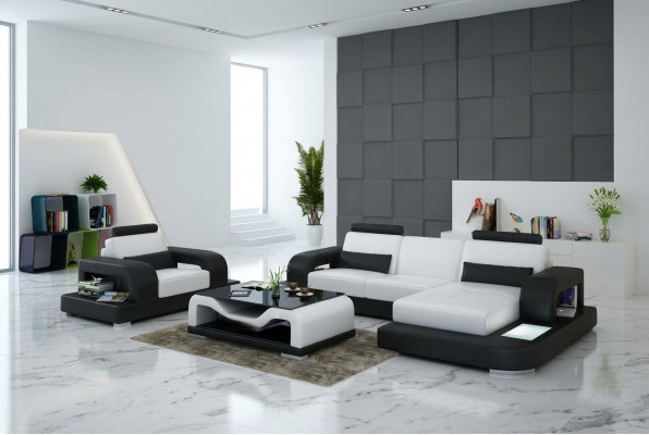 Leather sofa couch corner living set + chair set design modern sofa with USB