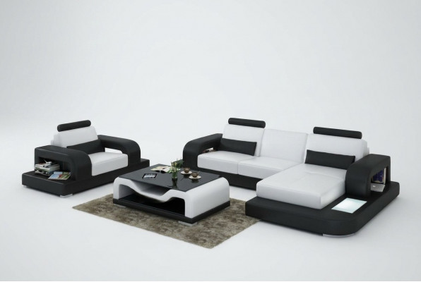 Leather sofa couch corner living set + chair set design modern sofa with USB