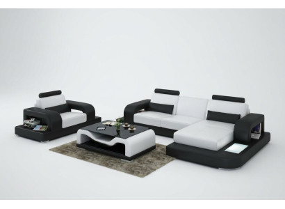 Leather sofa couch corner living set + chair set design modern sofa with USB