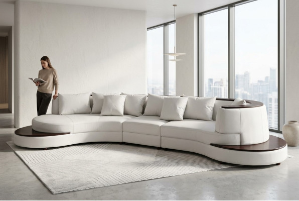 Luxury corner leather upholstered XXL big sofa with USB U-shape corner landscape