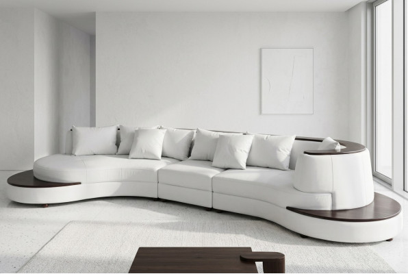 Luxury corner leather upholstered XXL big sofa with USB U-shape corner landscape